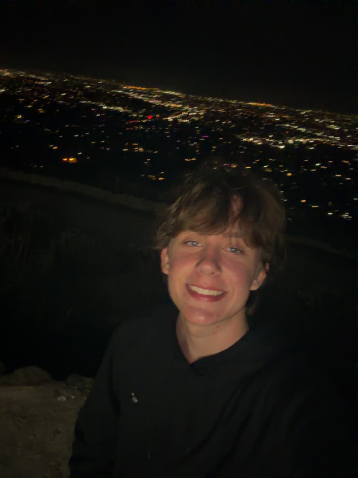 Gordie overlooking city lights
